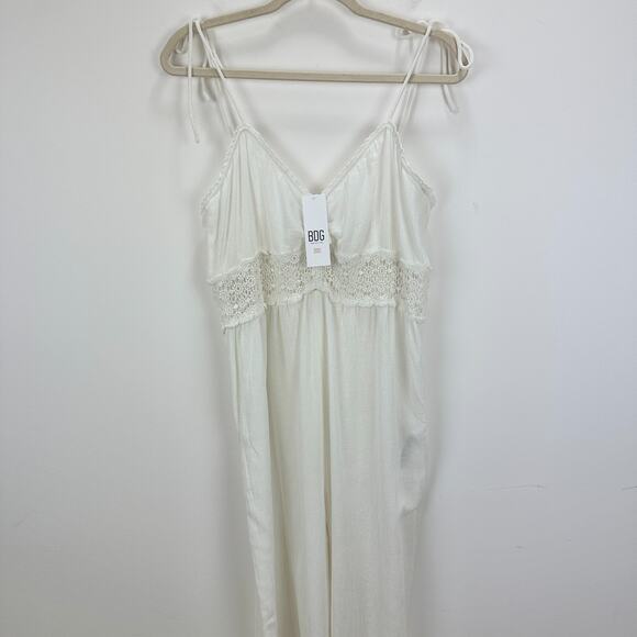 Urban Outfitters Jumpsuit White Wide Leg Gauze Cotton Crochet Cottagecore L NWT - Picture 6 of 15